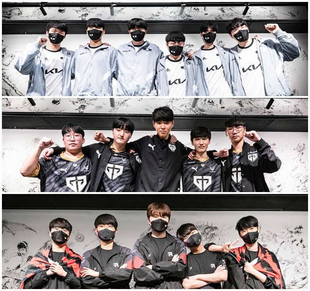 2023 LCK 스프링 9주 차에서 2위 경쟁을 펼칠 디프러스 기아(위), 젠지(가운데), KT 롤스터 /LCK