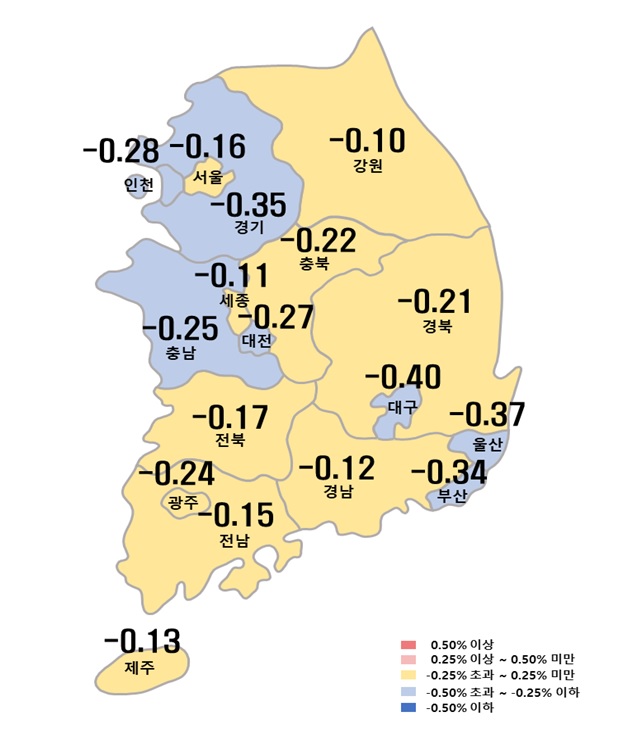 3월 둘째 주 시도별 아파트 매매가격지수 변동률. /한국부동산원