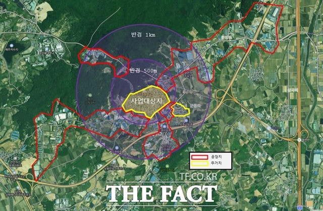 충남 천안시가 환경부 ‘2023년 기후변화 취약계층·지역 지원’ 공모사업에 선정 됐다. 사진 노란색이 주거지, 붉은 색은 공장지 / 천안시