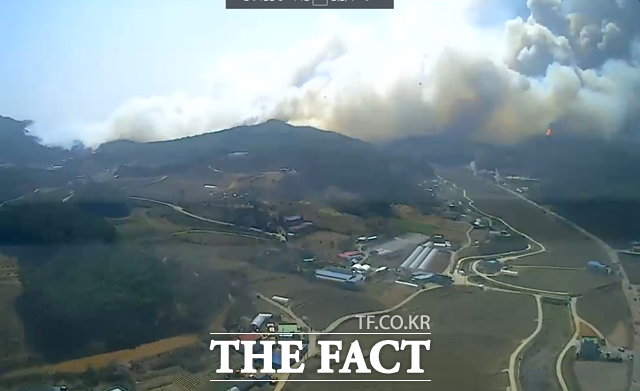 2일 오전 충남 홍성군 서부면에서 산불이 발생해 산림당국이 산불 3단계를 발령했다. / 산림청