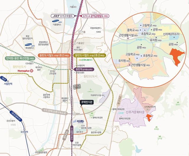 e편한세상 동탄 파크아너스가 들어서는 동탄2신도시 신주거문화타운은 녹지 면적이 넓어 쾌적한 주거환경을 갖춘 입지다. e편한세상 동탄 파크아너스 위치도. /DL이앤씨