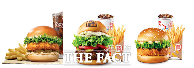 4일 통계청 국가통계포털에 따르면 지난달 햄버거의 물가는 지난해 같은 달보다 17.1% 올랐다. 사진 왼쪽부터 버거킹의 킹치킨 버거세트, 롯데리아 한우 불고기 세트, 맥도날드 맥치킨 세트./ 각 사 홈페이지 갈무리