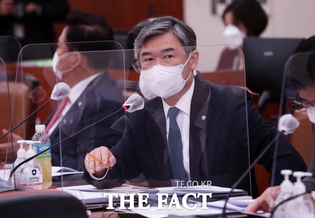 2021년 4월 20일 국회 외교통일위원회에서 열린 후쿠시마 오염수 방출과 관련한 국회 긴급현안보고에서 질의하는 조태용 국민의힘 의원. /남윤호 기자