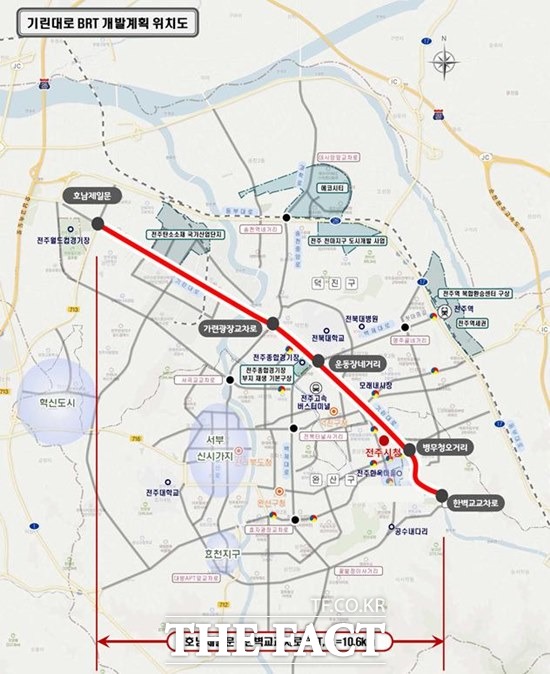 전주시 기린대로 BRT 개발계획 위치도. /전주시