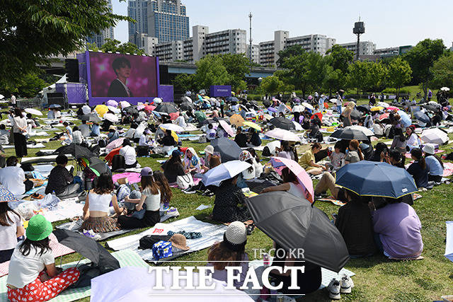 BTS(방탄소년단) 10주년 페스타가 17일 오후 서울 여의도 한강공원에서 열린 가운데 팬들이 축제를 즐기고 있다. /남용희 기자