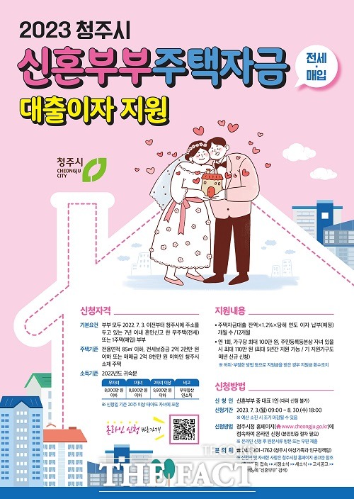 청주시는 오는 7월 30일부터 한 달간 신혼부부 주택자금 대출이자 지원사업을 실시한다. /청주시