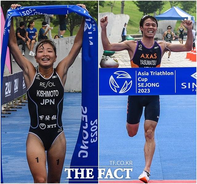 여자부 1위를 기록한 일본 키시모토 선수(왼쪽)와 남자부 1위 일본 야스마츠 선수.