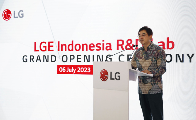박형세 LG전자 HE사업본부장이 6일 인도네시아 현지에서 열린 R&D 법인 개소식에서 연설을 하고 있다. /LG전자