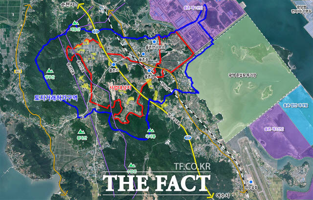 토지거래 허가구역으로 지정된 여수 율촌지구 개발사업 예정부지 현황도./전남도