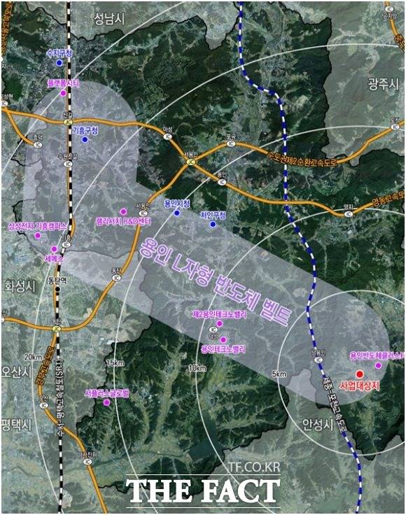 용인 L자형 반도체 벨트 내 용인 반도체 협력 일반산업단지 조성지 위치./용인시