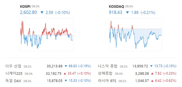 4일 코스닥은 전 거래일 대비 1.89포인트 내린 918.43에 장을 마감해 하루 만에 하락 전환했다. /네이버 증권 캡처