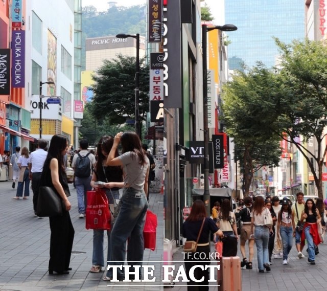 명동 거리에서 쇼핑을 즐기는 젊은 유커를 심심찮게 볼 수 있다. /이상빈 기자