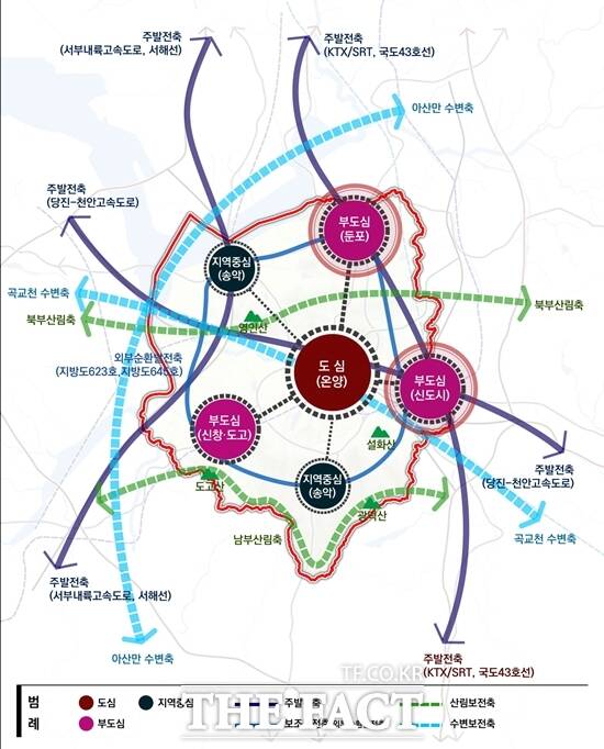 충남 아산시가 ‘2040 아산도시기본계획’을 충남도로부터 승인받았다. 2040 아산도시기본계획 도시공간 구상도. / 아산시