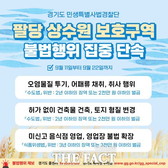 팔당 상수원 보호구역 불법행위 집중단속/경기도