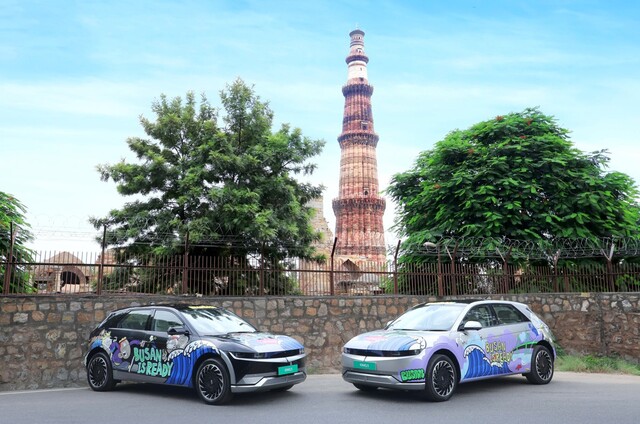 현대자동차그룹은 9~10일(현지 시간) 인도 뉴델리에서 개최된 제 18회 주요 20개국(G20) 정상회의 기간에 특별 제작한 아트카를 활용해 부산 세계박람회 유치 지원에 나섰다. /현대자동차그룹