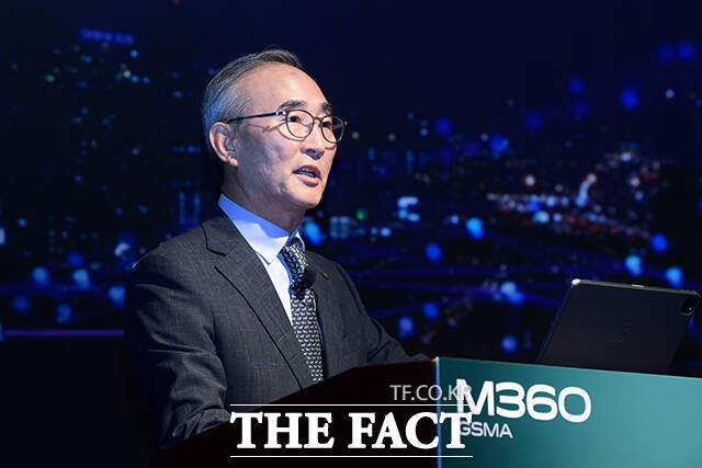 김영섭 KT 대표가 지난 7일 오전 서울 중구 웨스틴조선 서울에서 열린 GSMA M360 APAC에 참석해 기조연설을 하고 있다. /서예원 인턴기자