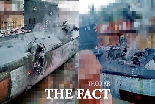 우크라이나 순항미사일 공격에 대파된 러시아 흑해함대의 킬로급 디젤 잠수함 로스토프나도누함. /CIT 엑스 캡쳐