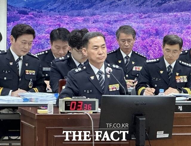 23일 김수영 대구경찰청장이 국정감사에서 답변하고 있다./대구=박성원 기자