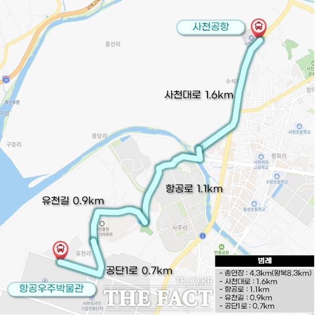 사천시 자율주행자동차 시범운행지구 1단계 구간./사천시