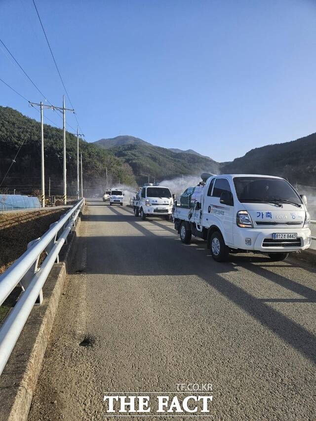 산청 양천강 주변 방역 모습./산청군