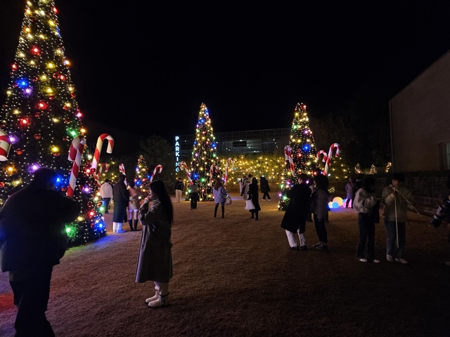 지난달 17일 경기 이천시 시몬스 테라스에서 방문객들이 크리스마스 트리 인증사진을 찍고 있다. /우지수 기자