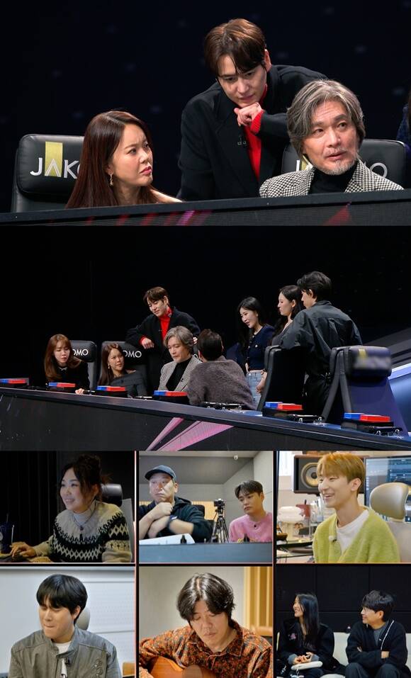 싱어게인3에서 임재범(맨 위 왼쪽에서 세번째)이 심사위원단을 대표해 룰 변경을 제안한다. /JTBC