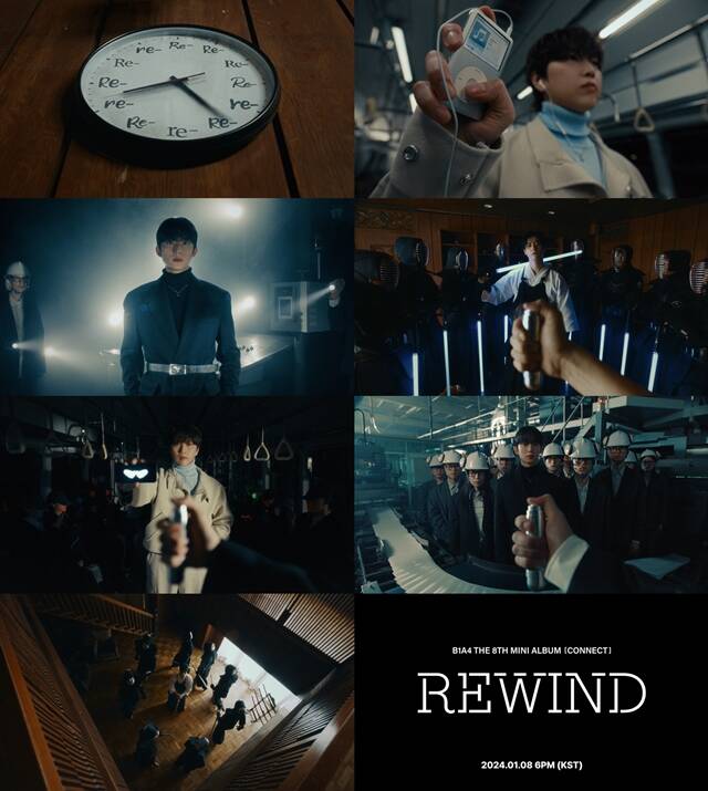 그룹 B1A4가 미니 8집 앨범 CONNECT(커넥트) 타이틀곡 REWIND(리와인드) 뮤직비디오 티저 영상을 공개해 신곡에 대한 기대감을 높였다. /WM엔터테인먼트