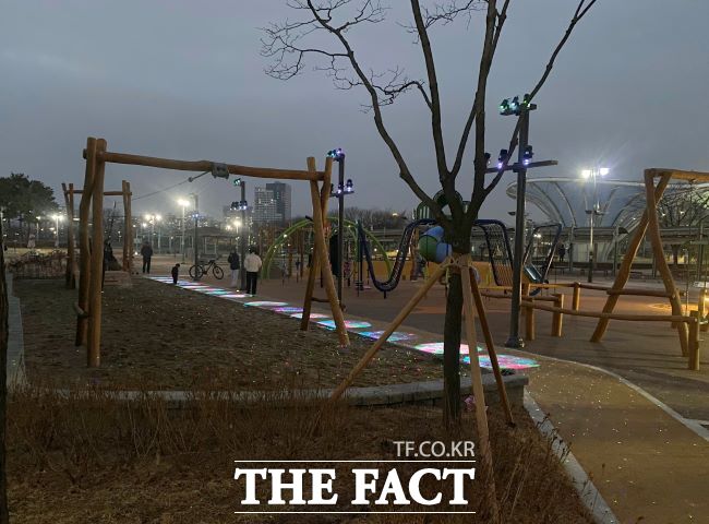 상동호수공원에는 야간 가족 동반 이용객을 위해 놀이형 경관조명을 관내 최초로 도입했다./부천시
