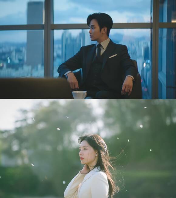 tvN 새 드라마 눈물의 여왕 김수현(위)과 김지원의 스틸이 공개됐다. /tvN