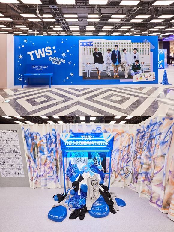그룹 TWS(투어스)가 18일부터 31일까지 더현대 서울에서 패션 브랜드 더뮤지엄비지터와 협업한 팝업스토어를 운영한다. /플레디스엔터테인먼트