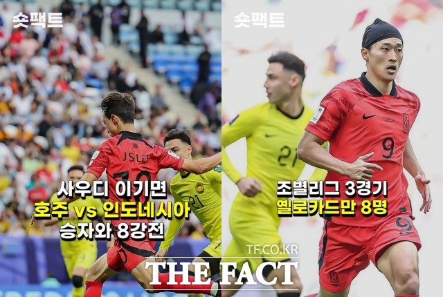 한국은 조별리그 3경기 동안 8명이 옐로카드를 받았다. 8강까지 경고 누적 규정이 이어진다. 경고 관리에 각별한 주의가 필요하다. /[숏팩트] 캡처