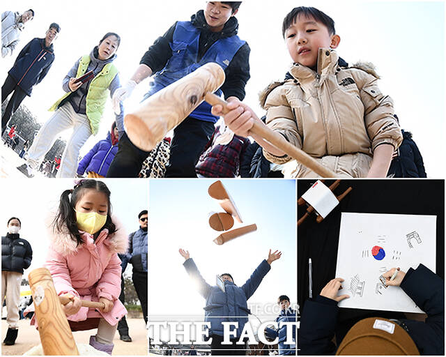 설 연휴 셋째 날인 11일 오전 서울 중구 남산골 한옥마을에서 어린이들이 전통 놀이를 즐기고 있다. /박헌우 기자