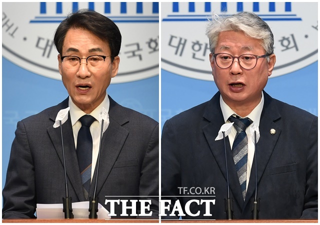개혁신당 일원으로 화성에 출마 선언하는 이원욱 의원(왼쪽)과 남양주에 출마 선언하는 조응천 의원.
