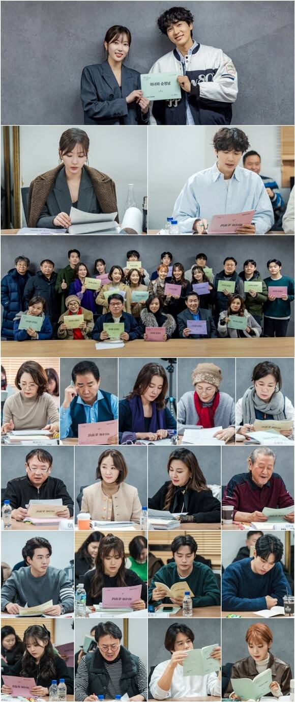 미녀와 순정남 제작진이 배우 임수향 지현우(맨 위 왼쪽부터)를 비롯한 모든 출연진이 참가한 대본 리딩 현장을 공개했다. /KBS2