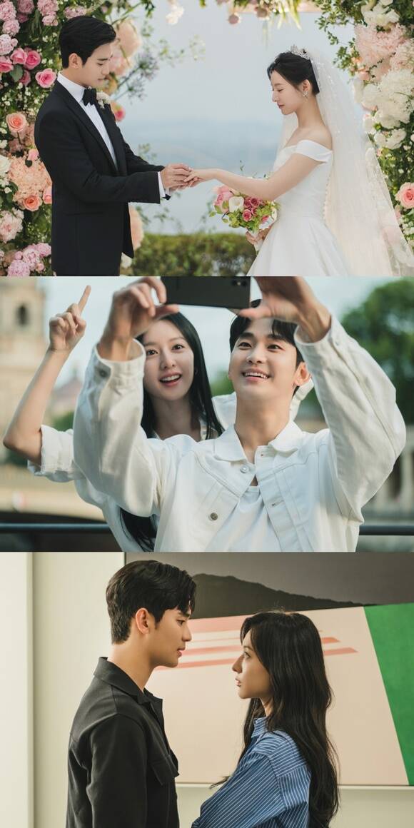 눈물의 여왕 김수현(맨 위 왼쪽) 김지원의 관계 변화를 담은 스틸이 공개됐다. /tvN