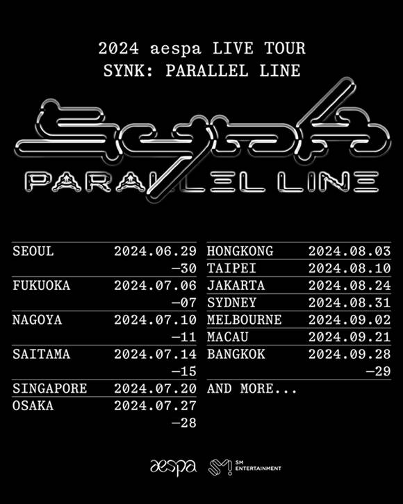 그룹 에스파의 두 번째 월드 투어 2024 aespa LIVE TOUR - SYNK : Parallel Line 일정이 공개됐다. /SM엔터테인먼트