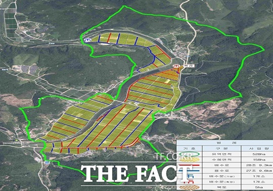 순창군이 배수개선사업 기본조사 지구 선정 결과 쌍치와 복흥 두 지구가 선정돼 총 102억원의 국비를 확보하는 쾌거를 이뤘다.사진은 복흥면 낙덕지구 위치도./순군