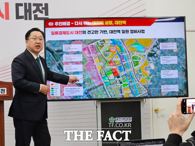 이장우 대전시장이 6일 메가 충청 스퀘어 조성사업 계획을 설명하고 있다. / 대전=최영규 기자