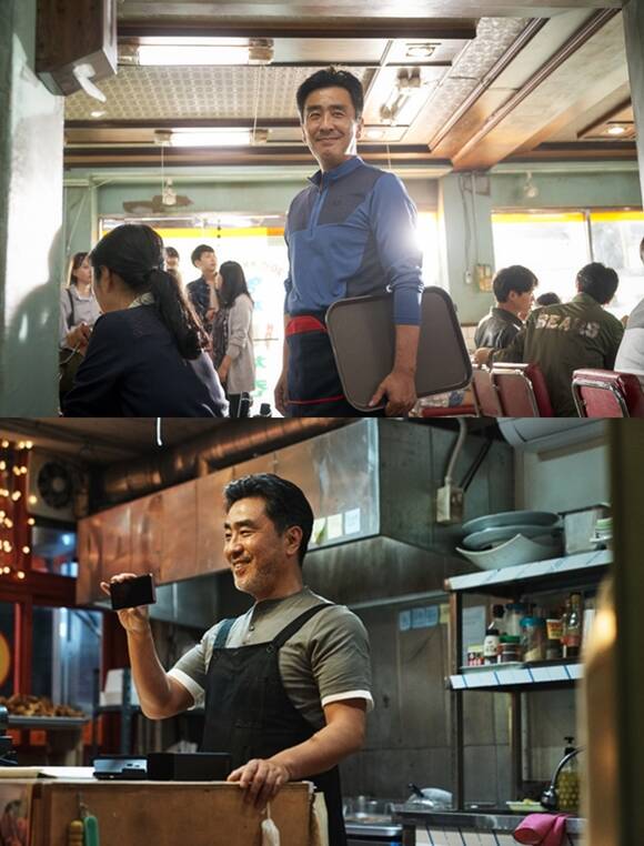 배우 류승룡이 영화 극한직업(위)과 디즈니+ 오리지널 시리즈 무빙에서 치킨집을 운영했다. /넷플릭스