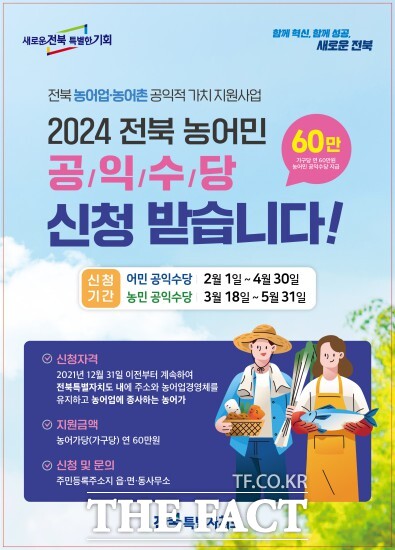 전북 정읍시는 ‘농민 공익수당’을 5월 31일까지 주소지 읍·면·동사무소에서 신청받는다. / 정읍시농업기술센터