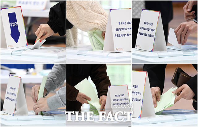 제22대 국회의원 선거 투표일인 10일 오전 서울 강남구 청담초등학교에 마련된 청담동 제2투표구에서 유권자들이 투표를 하고 있다. /서예원 기자