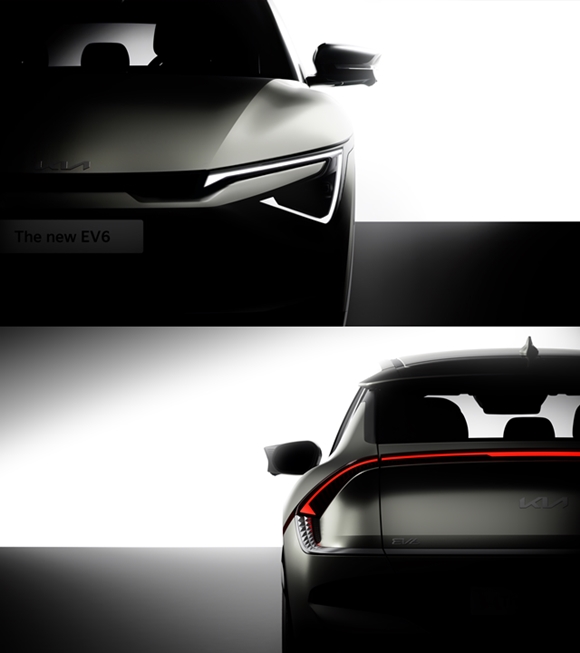 기아가 전동화 스포츠유틸리티차량(SUV) EV6의 상품성 개선 모델 더 뉴 EV6의 티저 이미지를 공개했다. /기아