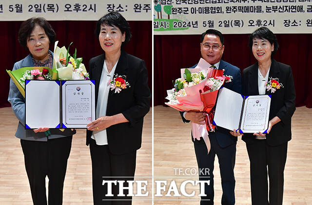 감사패를 수상한 이순덕 의원(왼쪽)과 성중기(오른쪽) 운영위원장./완주군의회