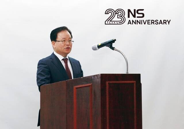 지난 3일 열린 창립기념식에서 조항목 NS홈쇼핑 대표가 발언하고 있다. /NS홈쇼핑