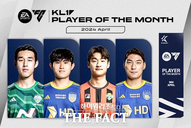 ‘EA SPORTS K리그 이달의선수상’ 후보에 오른 송민규 이동경 이상헌 주민규(왼쪽부터)./K리그