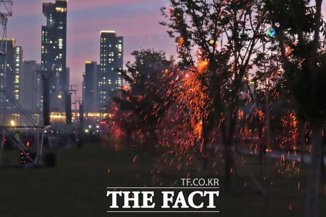 ‘2024 세종낙화축제’가 12일 오후 7시 30분 세종중앙공원 잔디마당 일원에서 시민 등 1만여 명이 참여한 가운데 온화하면서 화려한 불꽃 자태를 드러냈다. /김형중 기자