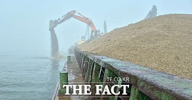 태안군 근소만 해역 4개 어촌계의 어장 재생을 위한 모래 살포 장면. / 태안군