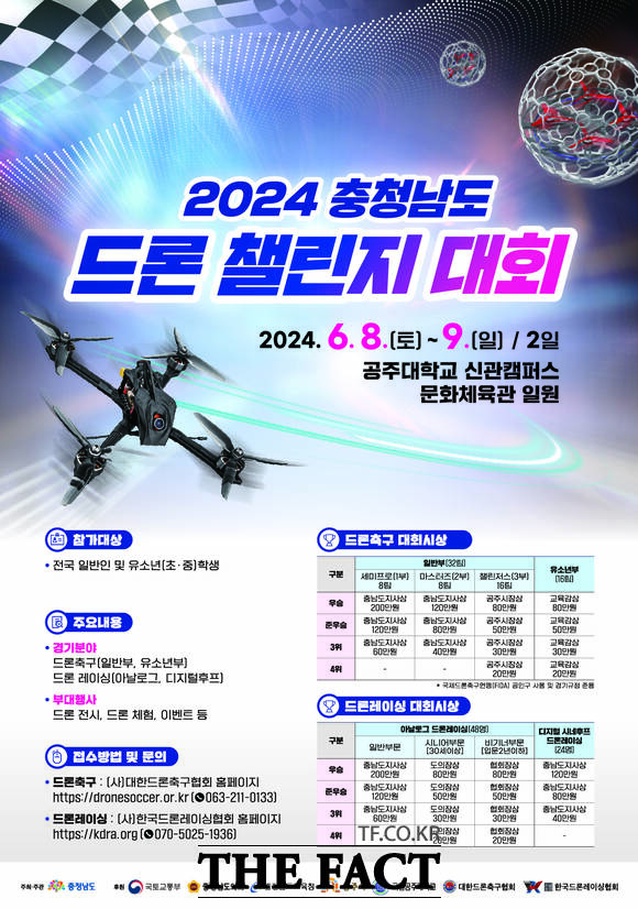 충남도는 다음달 8일에서 9일까지 국립공주대 문화체육관 및 잔디광장 일원에서 ‘2024 충남도 드론 챌린지 대회’를 개최한다. /충남도