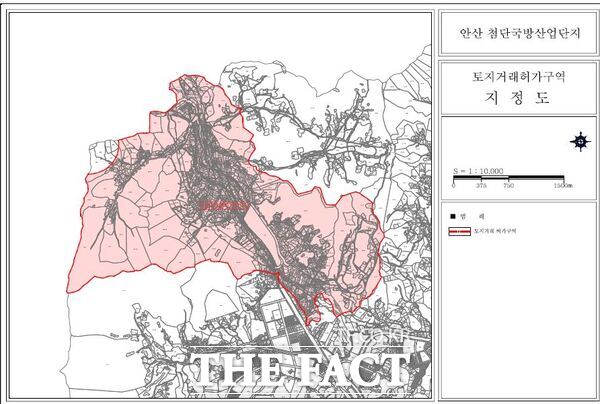 안산국방산업단지 토지거래허가구역 지형도면. / 대전시