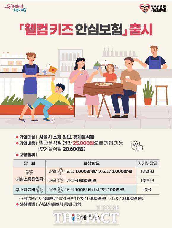 서울시가 음식점·카페 등에서 어린이 안전사고에 대비해 영업주를 위한 보험을 내놓는다. 웰컴키즈 안심보험 홍보물. /서울시